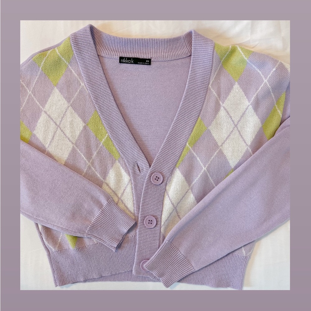 purple cropped cardigan